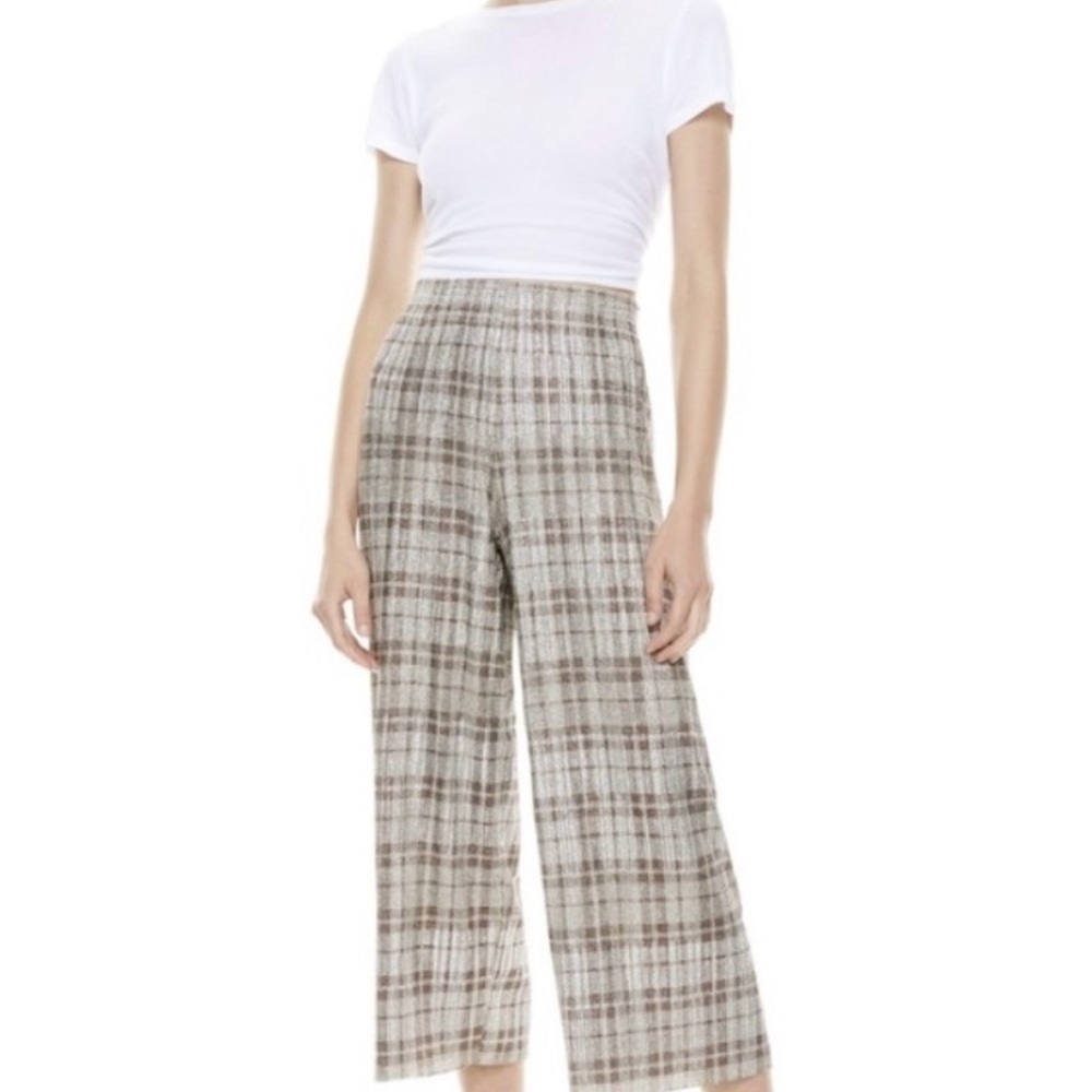 Alice + Olivia silver brown metallic Wide-Leg Pants size M